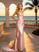 Blush Pink Satin Strapless Draped Mermaid Gown with Floral Details,PDS118554