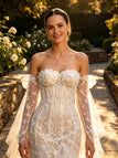 Stunning Off Shoulder Lace Appliques Tulle Floor Length Wedding Dresses, WD0396