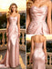 Blush Pink Satin Strapless Draped Mermaid Gown with Floral Details,PDS118554