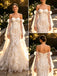 Stunning Off Shoulder Lace Appliques Tulle Floor Length Wedding Dresses, WD0396