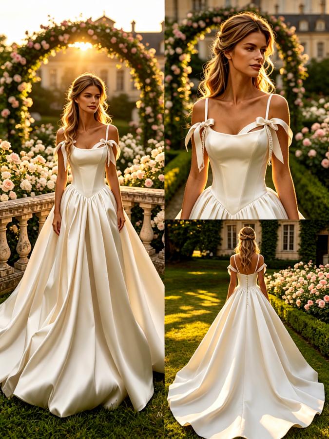 Lovely Spaghetti Straps Sleeveless Satin A-Line Floor Length Wedding Dresses, WD0373