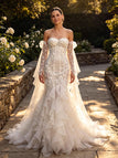 Stunning Off Shoulder Lace Appliques Tulle Floor Length Wedding Dresses, WD0396