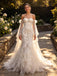 Stunning Off Shoulder Lace Appliques Tulle Floor Length Wedding Dresses, WD0396