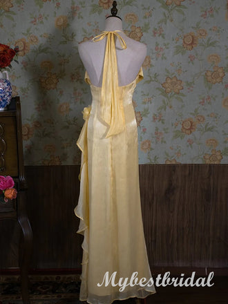 Sparkly Ruffle Halter Sleeveless Mermaid  Long Prom Dress,PDS11736