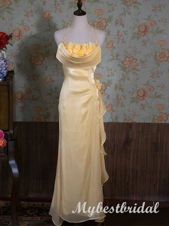 Sparkly Ruffle Halter Sleeveless Mermaid  Long Prom Dress,PDS11736