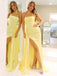 Yellow Strapless Sleeveless Side Slit Mermaid Long Prom Dress,PDS11707