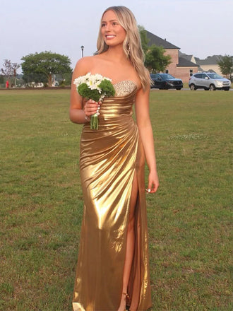 Sparkly Sweetheart Side Slit Sleeveless Mermaid Long Prom Party Dress,PDS11818