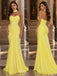 Vibrant Lemon Yellow Satin Strapless Choker Neck Pleated Mermaid Gown,PDS118826