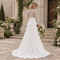 Exquisite High Collar Beaded Lace Long Sleeve Chiffon Wedding Dress, WD0414