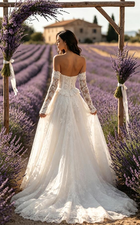 Luxury V-Neck Strapless Lace A-Line Floor Length Wedding Dresses, WD0374