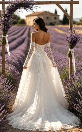 Luxury V-Neck Strapless Lace A-Line Floor Length Wedding Dresses, WD0374