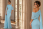 Dreamy Light Blue Asymmetrical Cape Chiffon Feather Mermaid Formal Dress,PDS118797