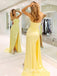 Yellow Strapless Sleeveless Side Slit Mermaid Long Prom Dress,PDS11707