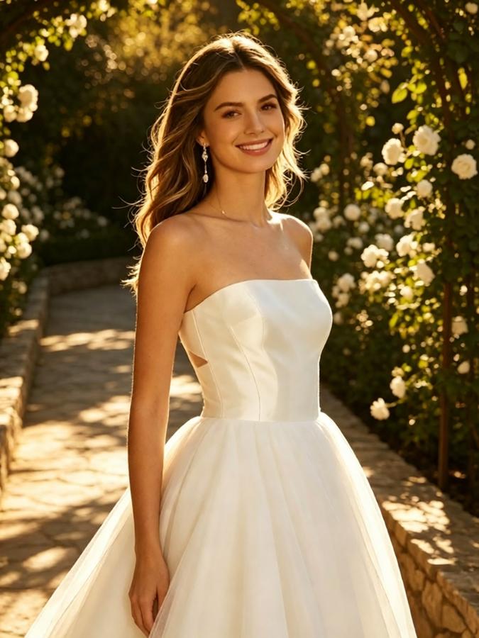Simple Scoop Sleeveless Tulle A-Line Floor Length Wedding Dresses, WD0395
