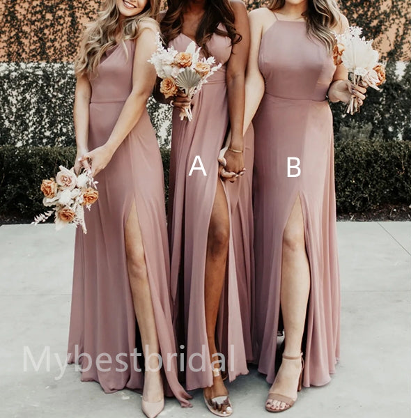 Mismatched Elegant V-neck Sleeveless A-line Bridesmaid Dressess, BDS0324