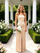 Champagne Smooth Satin Strapless Ruched Sheath Dress with Front Slit,PDS118555