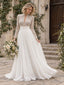 Exquisite High Collar Beaded Lace Long Sleeve Chiffon Wedding Dress, WD0414