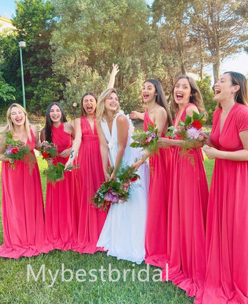 Mismatched Elegant One shoulder Sleeveless A-line Bridesmaid Dressess, BDS0314