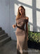 Brown Off Shoulder Sleeveless Mermaid Floor Length Prom Dress,PDS11641