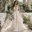 Dreamy Deep V Spaghetti Strap Beaded Waist Ruffled Chiffon Wedding Gown, WD0415