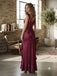 Chic Burgundy Satin Sweetheart Cap Sleeve Ruffled Slit Long Evening Dress,PDS118747