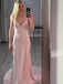 Cute Pink V-Neck Spaghetti Straps Sleeveless Mermaid Long Prom Party Dress,PDS11794
