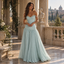 Romantic Off Shoulder Ruched Chiffon A-Line Long Prom Dress,PDS118656
