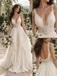 Dreamy Deep V Spaghetti Strap Beaded Waist Ruffled Chiffon Wedding Gown, WD0415