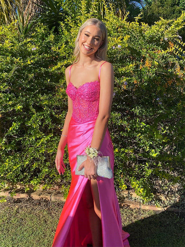 Cute Spaghetti Straps V-Neck Lace Top Mermaid Long Prom Party Dress,PDS11757