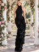 Luxury Black Halter Ruffled Mermaid Long Evening Party Dress,PDS118538
