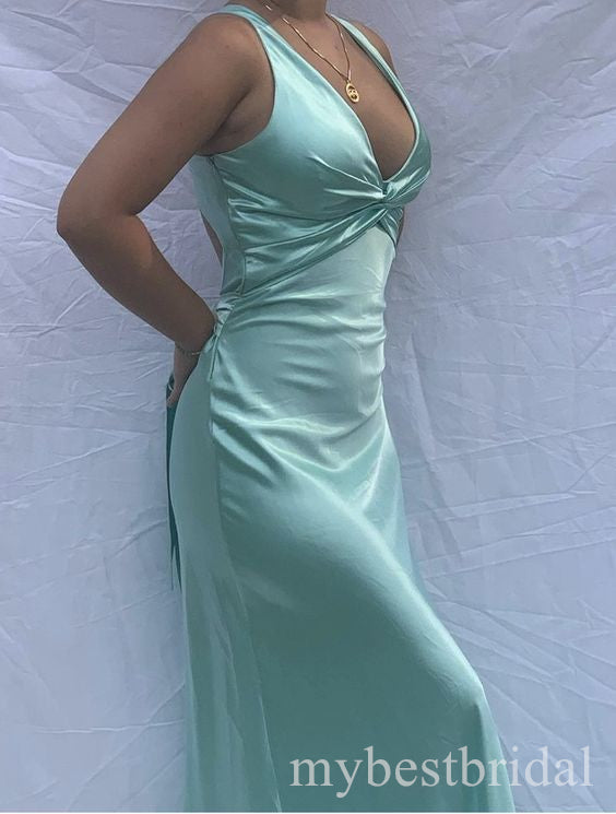 Sexy V-neck Sleeveless Open Back Sheath Floor Length Prom Dress,PDS11626