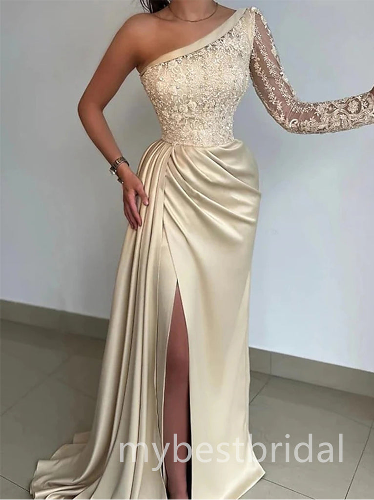 Elegant One Shoulder Sleeveless Mermaid  Floor Length Prom Dress,PDS11658