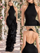 Luxury Black Halter Ruffled Mermaid Long Evening Party Dress,PDS118538