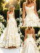 Vintage Strapless Sleeveles Ruffles Satin A-line Floor Length Wedding Dresses, WD0361
