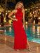 Luxury Red 3D Flower Halter Ruched Slit Midi Satin Evening Dress,PDS118759