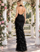 Luxury Black Halter Ruffled Mermaid Long Evening Party Dress,PDS118538