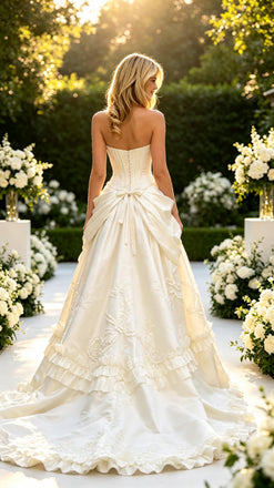 Vintage Strapless Sleeveles Ruffles Satin A-line Floor Length Wedding Dresses, WD0361
