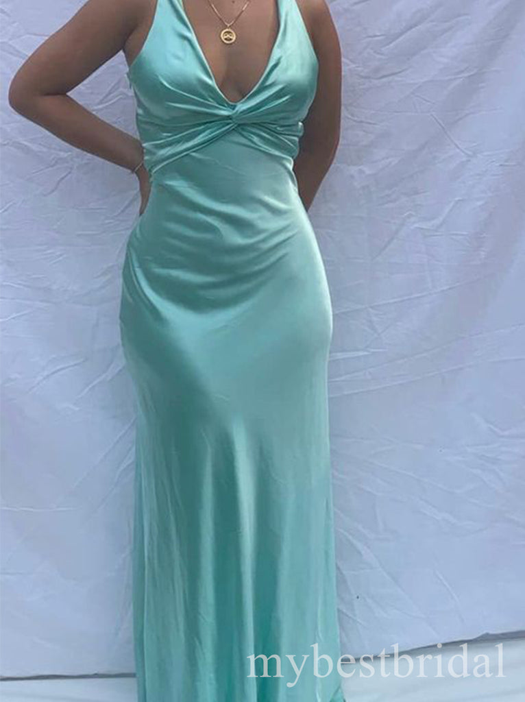 Sexy V-neck Sleeveless Open Back Sheath Floor Length Prom Dress,PDS11626