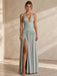 Elegant Sage Green Halter Ruched Chiffon High Slit Long Evening Party Dress,PDS118809