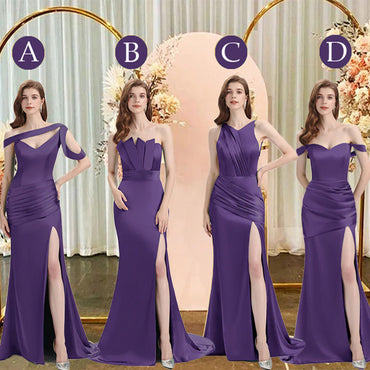 Plum Mismatch Sleeveless Side Slit Mermaid Bridesmaid Dressess, BDS0396