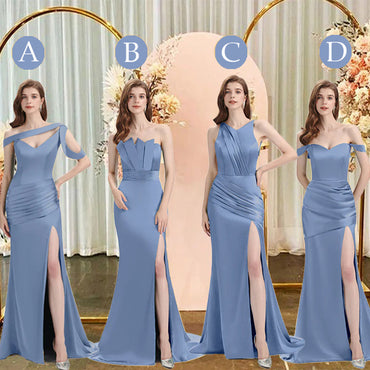 Slate-Blue Mismatch Sleeveless Side Slit Mermaid Bridesmaid Dressess, BDS0399