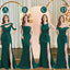 Dark Green Mismatch Sleeveless Side Slit Mermaid Bridesmaid Dressess, BDS0393