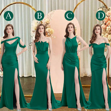 Emerald Mismatch Sleeveless Side Slit Mermaid Bridesmaid Dressess, BDS0394
