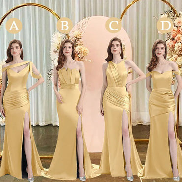 Daffodil Mismatch Sleeveless Side Slit Mermaid Bridesmaid Dressess, BDS0392