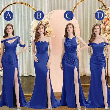 Royal Blue Mismatch Sleeveless Side Slit Mermaid Bridesmaid Dressess, BDS0397