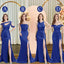 Royal Blue Mismatch Sleeveless Side Slit Mermaid Bridesmaid Dressess, BDS0397