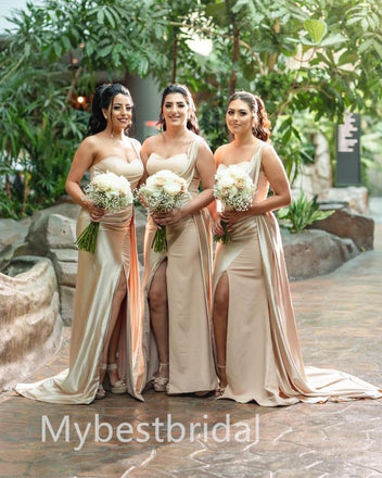 Elegant one shoulder Side slit Long Sheath Bridesmaid Dressess, BDS0308