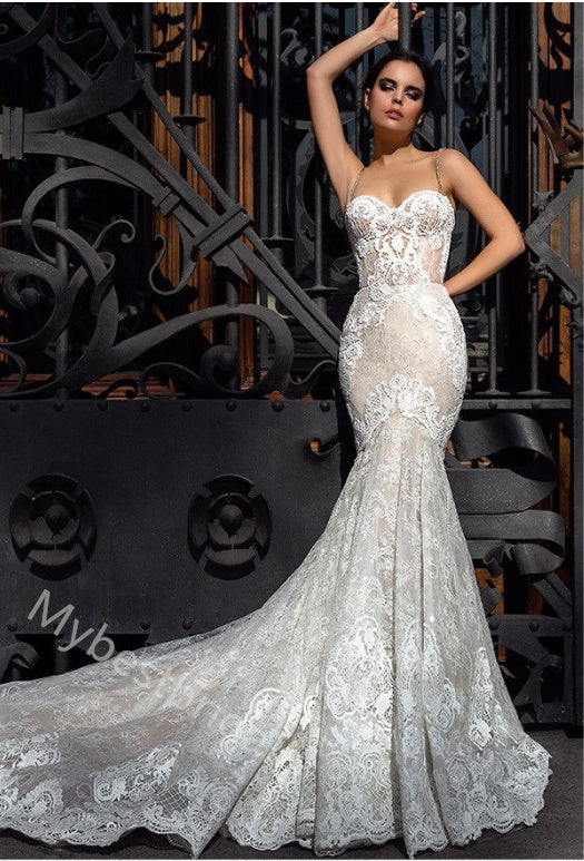 Elegant Sweetheart Sleeveless Mermaid Lace applique  Wedding Dresses, WDY0342