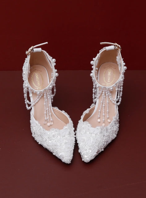 Women's Wedding Shoes Decorative Heel Wedding Heels Bridal Shoes With Beading WS0008