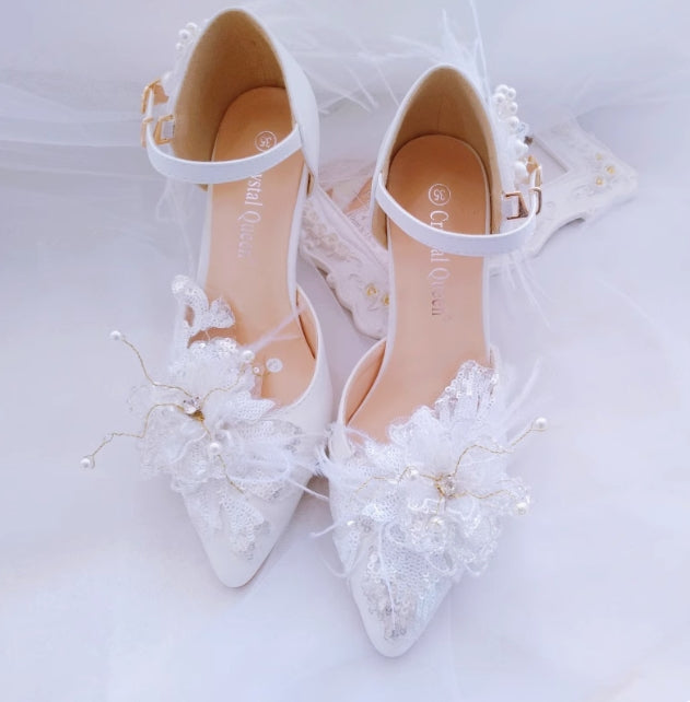 Women's Wedding Shoes Decorative Heel Wedding Heels Bridal Shoes With Beading WS0012